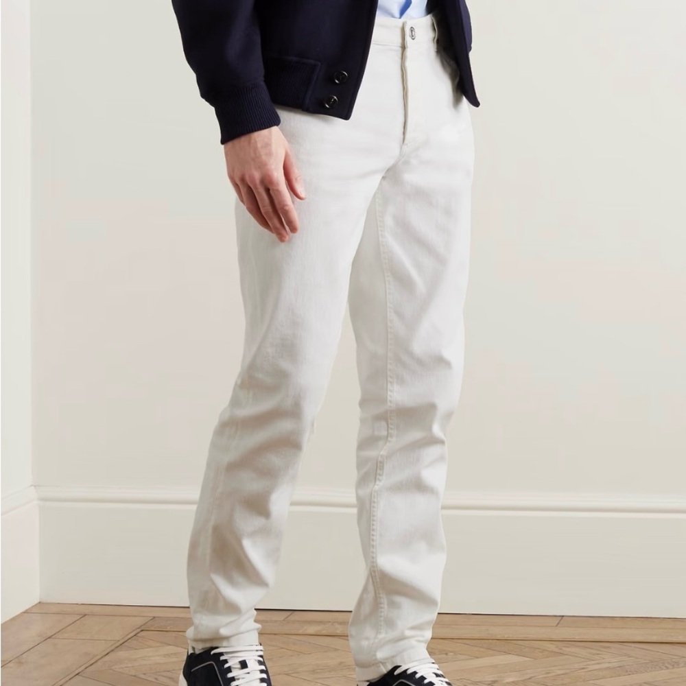 BRUNELLO CUCINELLI Mens Slim Fit Straight Leg Logo Embroidered Jeans White 35x32